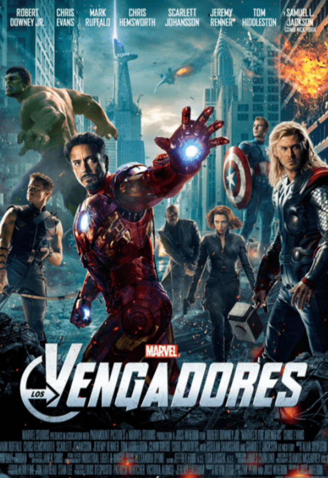 Cartelera de cine de la película de Los Vengadores (la décima de las 10 películas más taquilleras de la historia)
