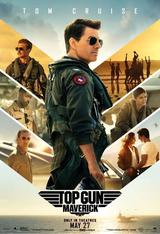 Cartelera de cine de la película Top Gun 2: Mavericks. Con Tom Cruise como protagonista.