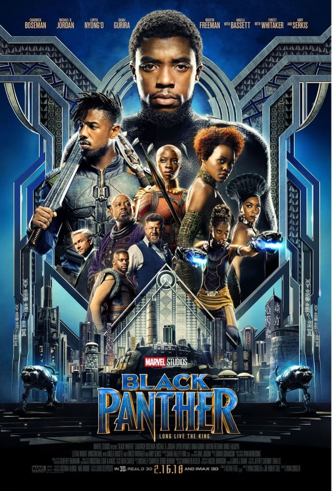 Cartelera de cine de la película Black Panther, un superhéroe de Marvel.